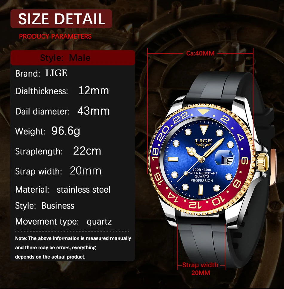 LIGE Fashion Quartz Watch for Men Date Clock Sports Waterproof Watches Men Luminous Wrist Watch Luxury Relogio Masculino +box