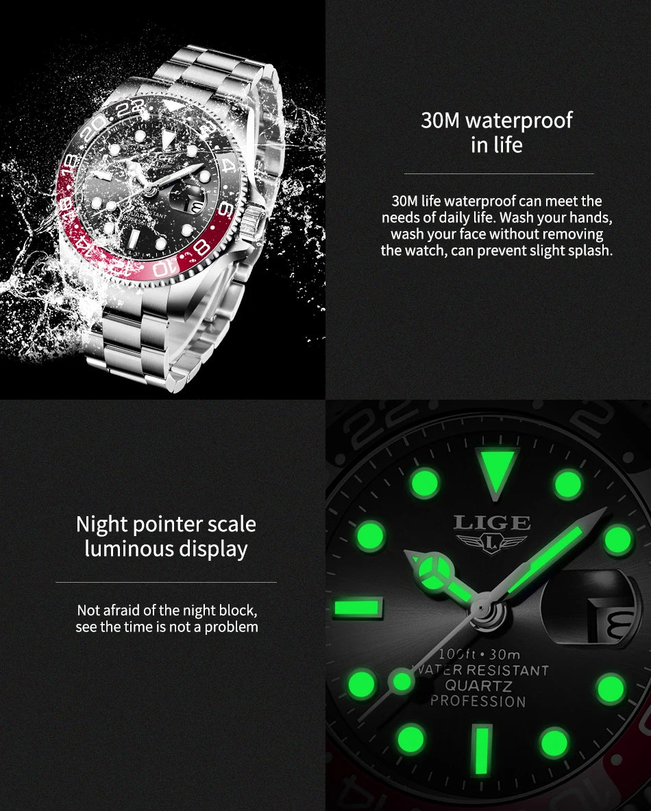 LIGE Fashion Quartz Watch for Men Date Clock Sports Waterproof Watches Men Luminous Wrist Watch Luxury Relogio Masculino +box