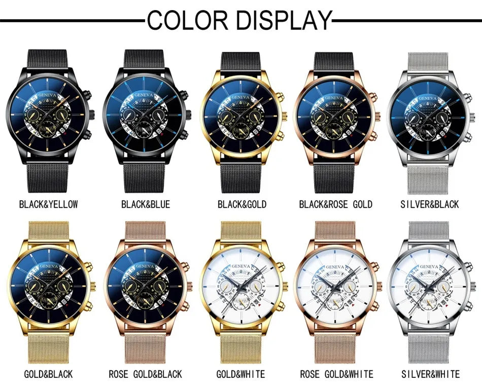 reloj hombre Mens Fashion Business Calendar Watches Blue Stainless Steel Mesh Belt Analog Quartz Wrist Watch relogio masculino