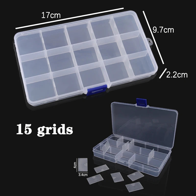 Plastic Jewelry Box 10/15/24 Compartment Slot Organizer Storage Beads Container Adjustable Jewelry Storage Box Rectangle Case