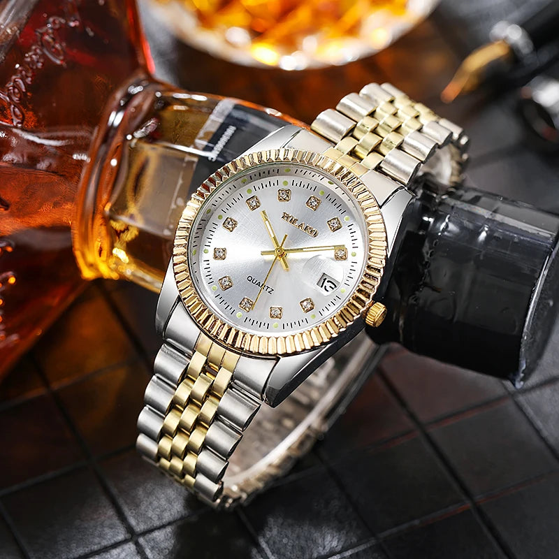 New Fashion Luxury Brand Watches Men's 2021 Golden Full Steel Quartz Wrist Watch For Men Date Business Clock Relogio Masculino