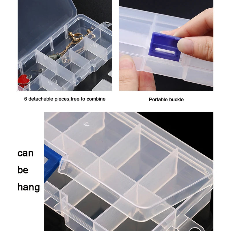 Plastic Jewelry Box 10/15/24 Compartment Slot Organizer Storage Beads Container Adjustable Jewelry Storage Box Rectangle Case