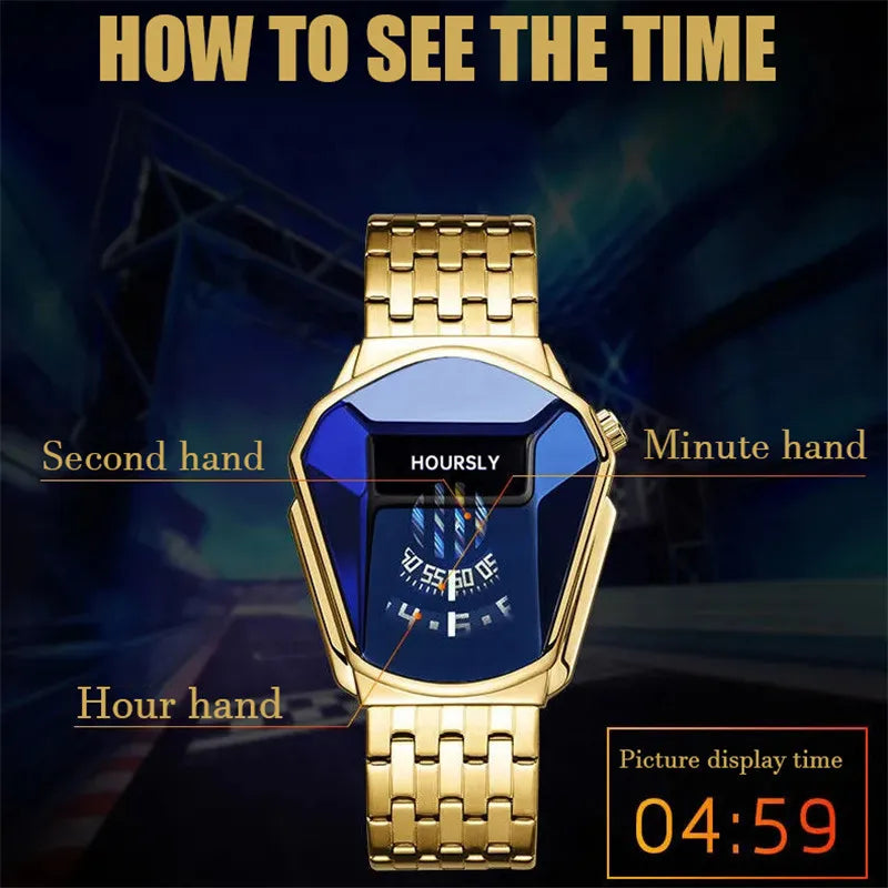 Gold Luxury Brand Trend Cool Men Wrist Watch Stainless Steel Technology Fashion Quartz Watch for Men 2024 Relogio Masculino