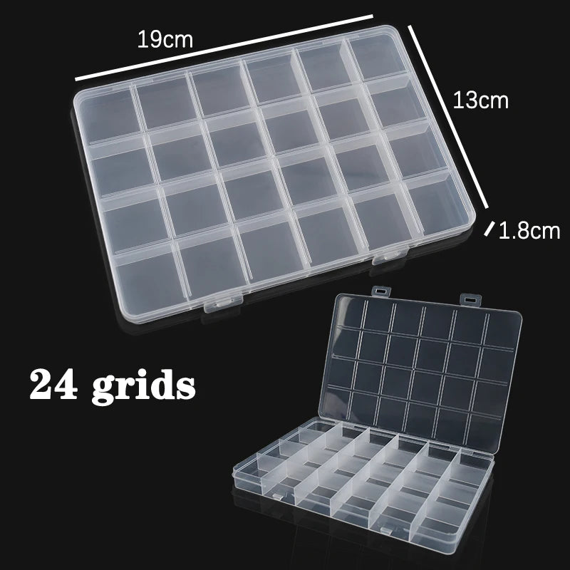 Plastic Jewelry Box 10/15/24 Compartment Slot Organizer Storage Beads Container Adjustable Jewelry Storage Box Rectangle Case