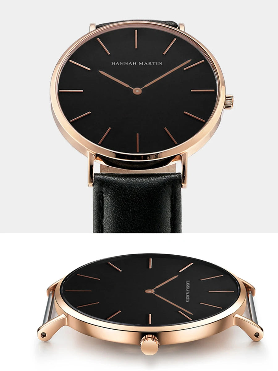 Dropshipping High Quality Rose Gold Dial Watch Men Leather Waterproof Wristwatch Women Dress Fashion Japan Quartz Movement Saat