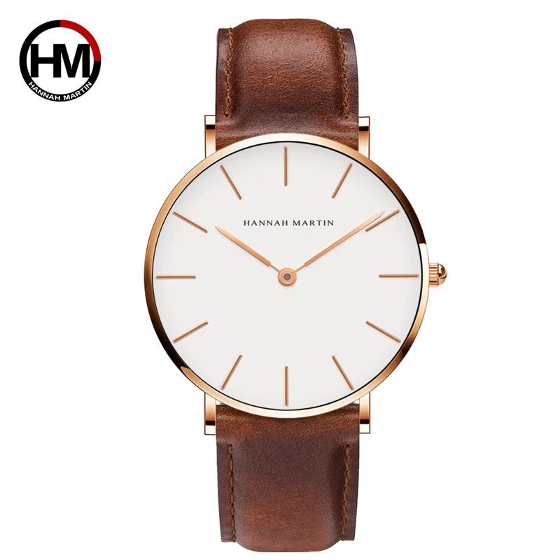 Dropshipping High Quality Rose Gold Dial Watch Men Leather Waterproof Wristwatch Women Dress Fashion Japan Quartz Movement Saat