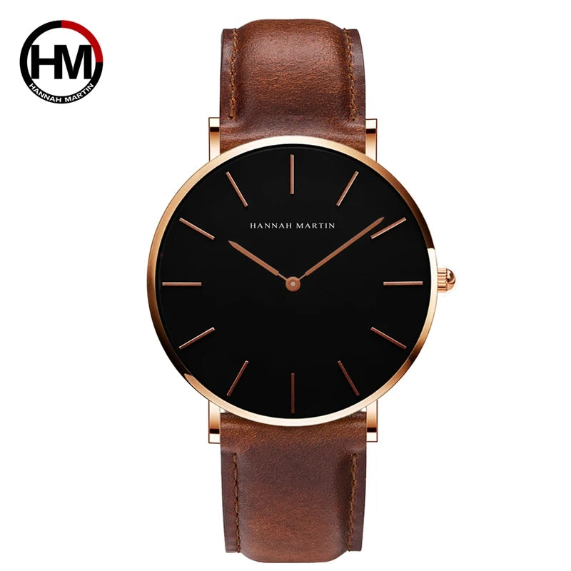 Dropshipping High Quality Rose Gold Dial Watch Men Leather Waterproof Wristwatch Women Dress Fashion Japan Quartz Movement Saat