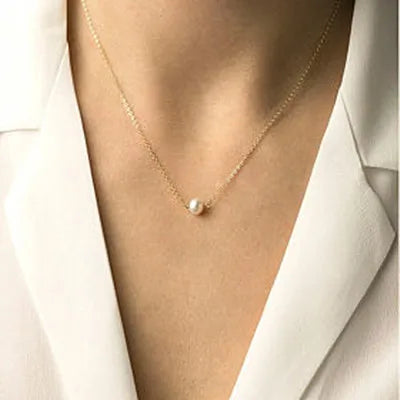 Minimalist Round Stick Pendant Necklace for Women Pearl Clavicle Necklace Leaves Long Chain Fashion Jewelry Statement Girl Gift