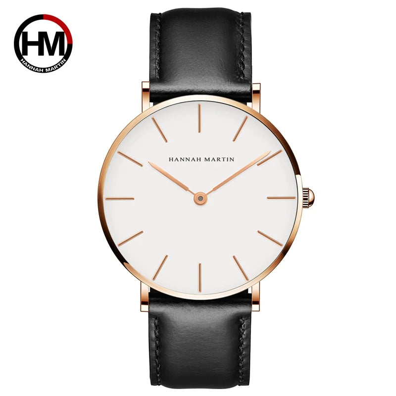 Dropshipping High Quality Rose Gold Dial Watch Men Leather Waterproof Wristwatch Women Dress Fashion Japan Quartz Movement Saat