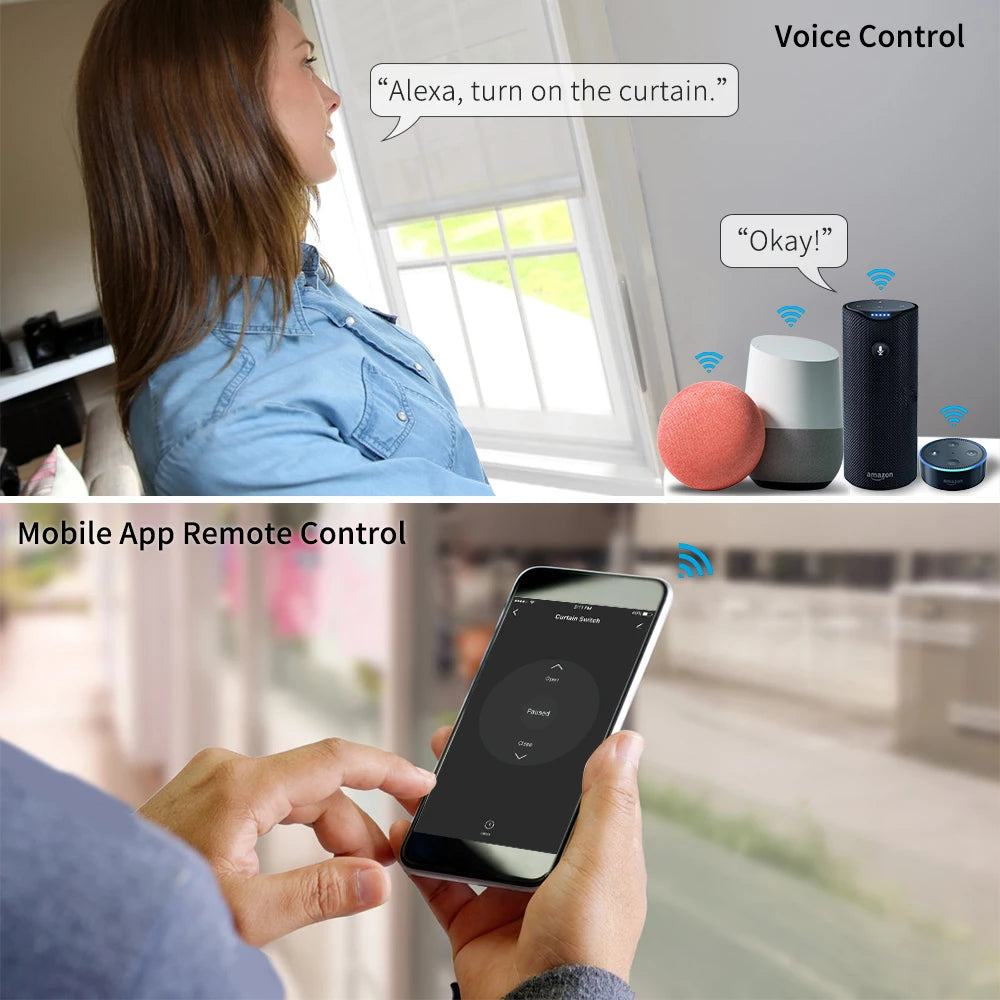 "Smart WiFi Curtains & Blinds Switch | Tuya Roller Shutter Motor with Google Home & Alexa Voice Control"