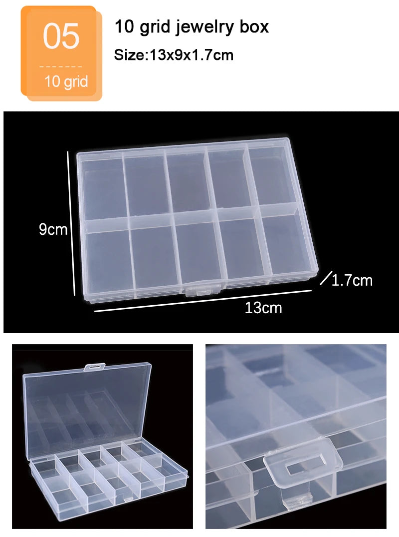 Plastic Jewelry Box 10/15/24 Compartment Slot Organizer Storage Beads Container Adjustable Jewelry Storage Box Rectangle Case