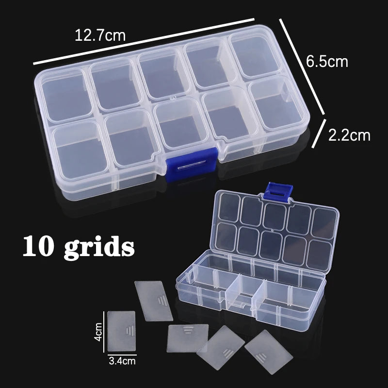 Plastic Jewelry Box 10/15/24 Compartment Slot Organizer Storage Beads Container Adjustable Jewelry Storage Box Rectangle Case