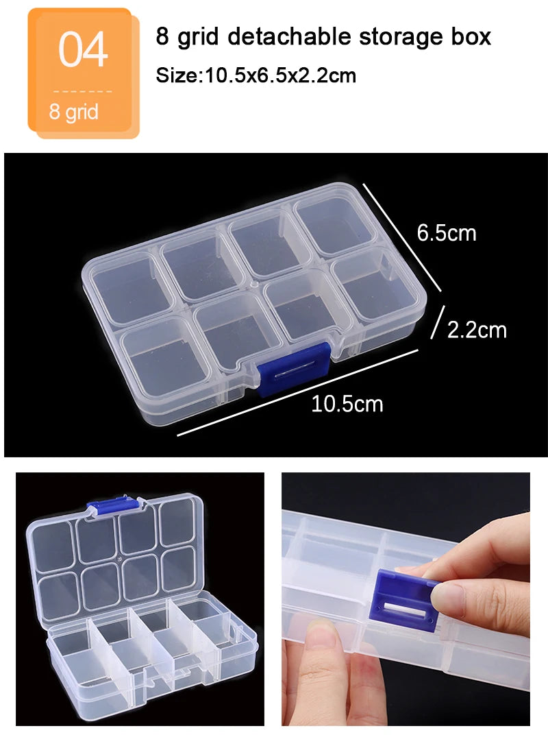 Plastic Jewelry Box 10/15/24 Compartment Slot Organizer Storage Beads Container Adjustable Jewelry Storage Box Rectangle Case