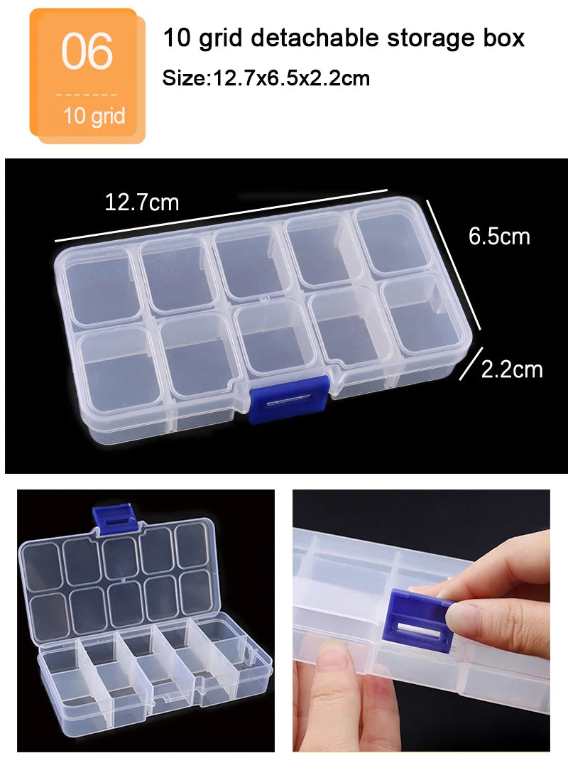 Plastic Jewelry Box 10/15/24 Compartment Slot Organizer Storage Beads Container Adjustable Jewelry Storage Box Rectangle Case