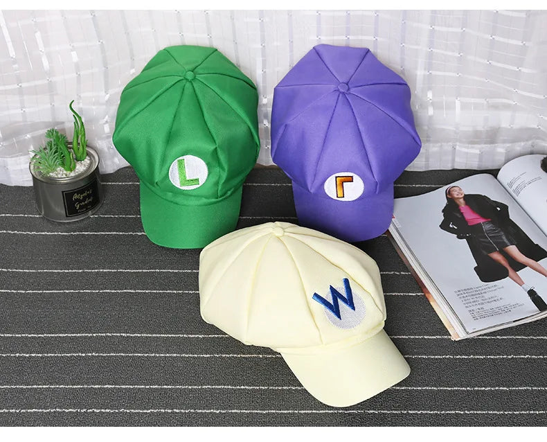 Anime Super Hat Cap Luigi Bros Letter Printed Cosplay Cartoon Baseball Costume for Adult Hats Waluigi Wario Odyssey Cappy 3D Hat