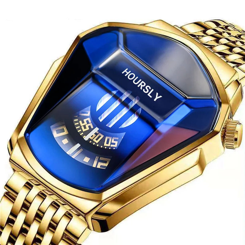 Gold Luxury Brand Trend Cool Men Wrist Watch Stainless Steel Technology Fashion Quartz Watch for Men 2024 Relogio Masculino