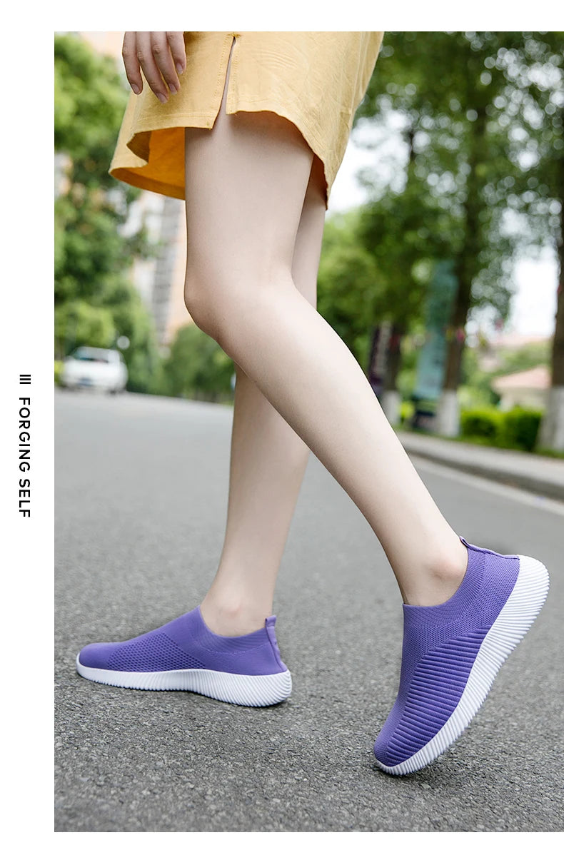 Women Vulcanized Shoes High Quality Women Sneakers Slip On Flats Shoes Women Loafers Plus Size 42 Walking Flat