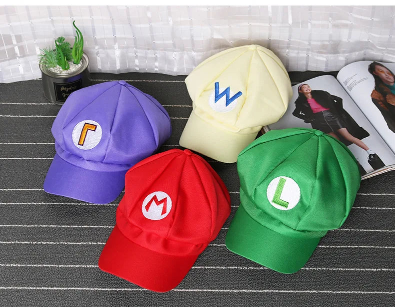 Anime Super Hat Cap Luigi Bros Letter Printed Cosplay Cartoon Baseball Costume for Adult Hats Waluigi Wario Odyssey Cappy 3D Hat