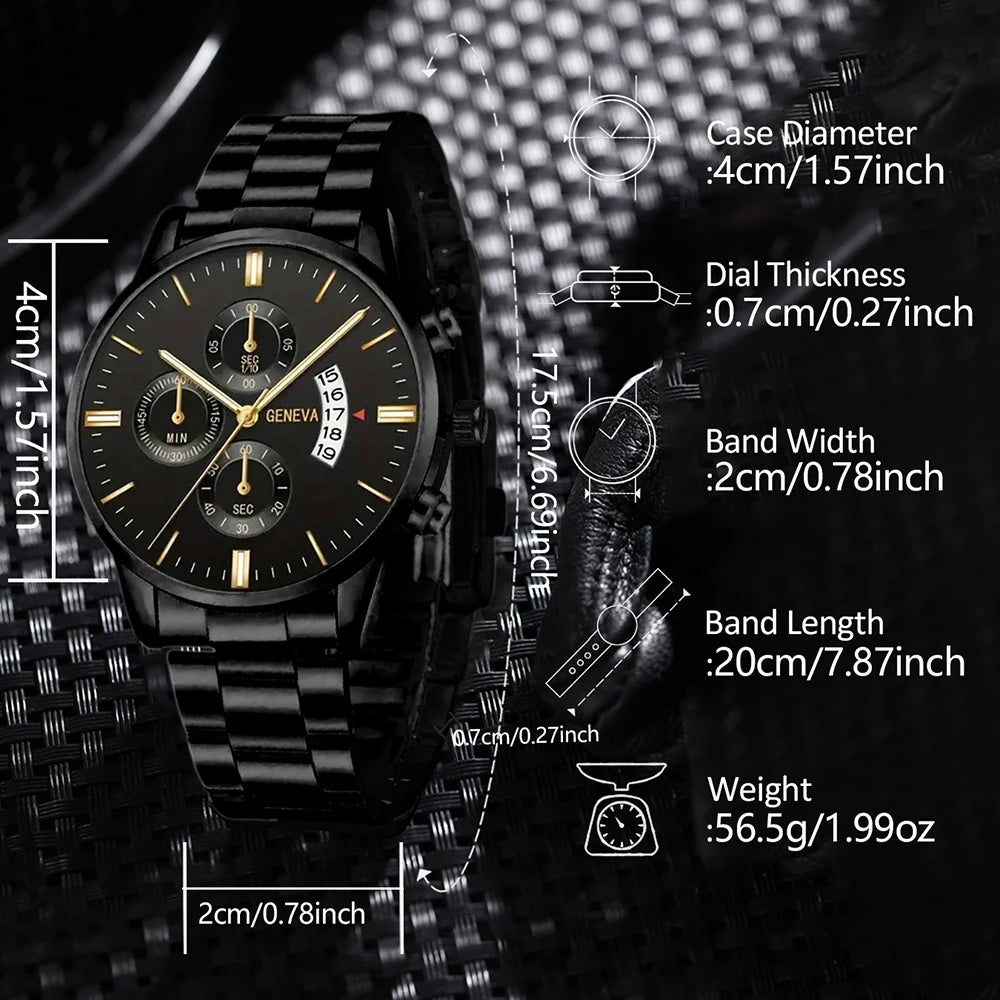 Fashion Men Black Stainless Steel Watch Luxury Calendar Quartz Wrist Watch Mens Business Watches for Man Clock Relogio Masculino