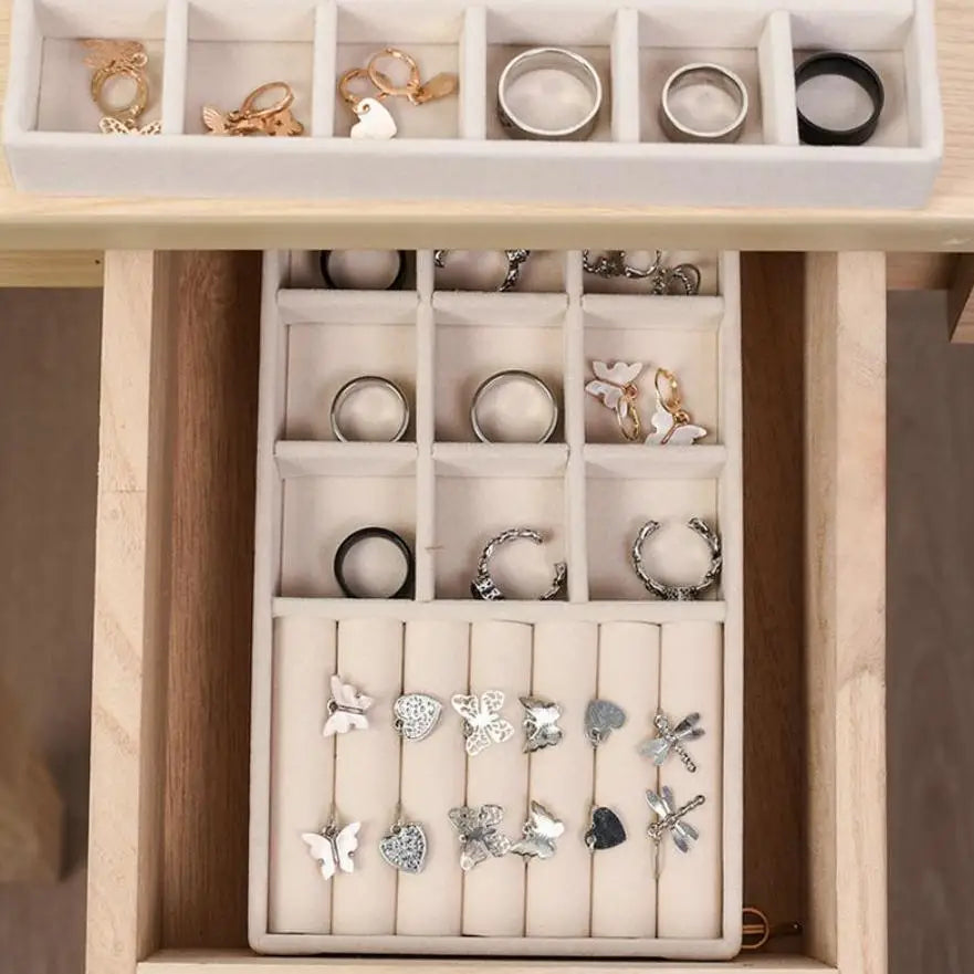 Jewelry Storage Box Earring Ring Necklace Brooch Holder Flannelette Jewelry Display Box Necklace Classification Organizer