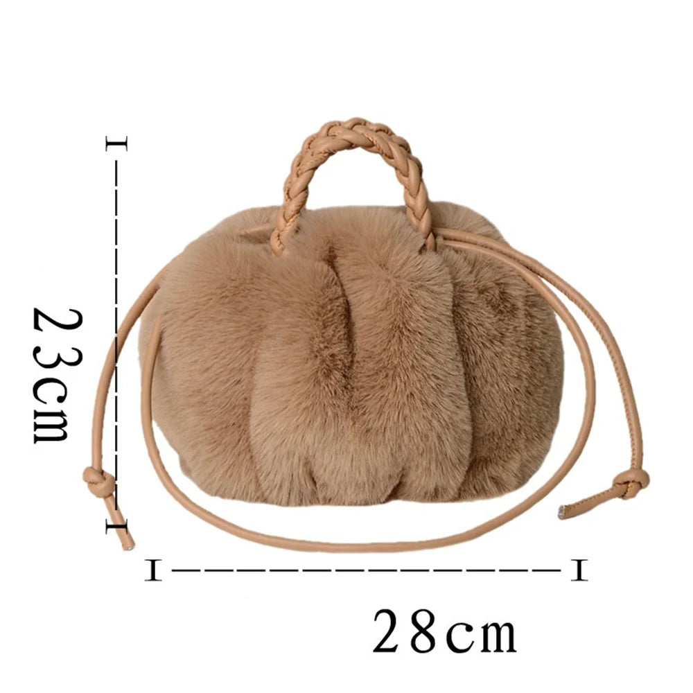 Women's Crossbody Pumpkin Plush Bag Cute Tote Bags Autumn Winter Fashion Solid Color Handbag Travel Shoulder Bags