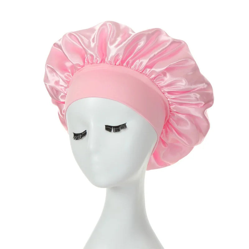 Women Sleeping Caps Bathroom Satin Solid Color Stretch Bonnets Shower Cap Hair Hat for Daily Use and Beauty