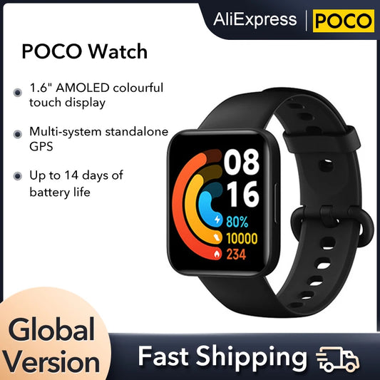 Global Version POCO Watch 1.6'' AMOLED Display 14 Days Battery GPS Always-on Watch Face Blood Oxygen Smartwatch