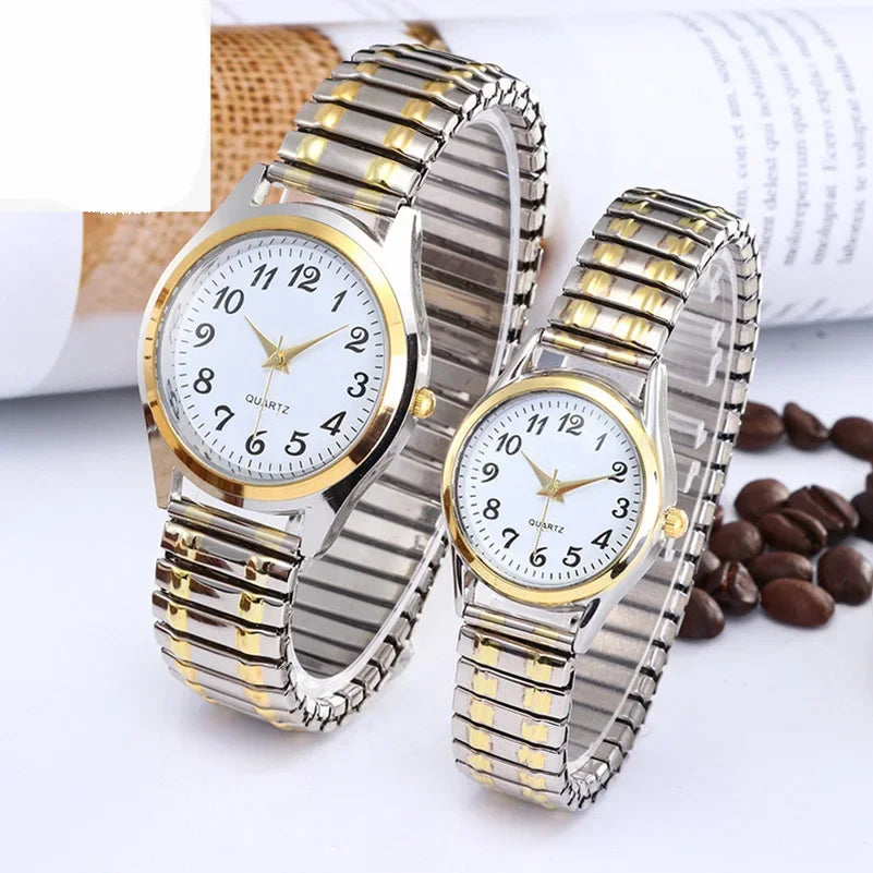 Man Women Couple Wrist Watches Stainless Steel Band Alloy Lovers Business Quartz Movement Wristwatch Elastic Strap Band Watch