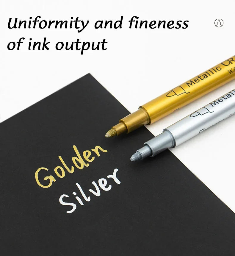 1/2Pcs Brush Metallic Marker Pens Gold Silver Permanent Art Markers Crafts Scrapbooking Painting Stationery School Supplies