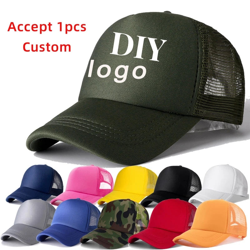 One Piece Custom Logo 5 Panel Hat Unisex Mesh Snapback Cap Men Solid Fit Blank Baseball Caps Women Trucker Sun Dad Hats grorras