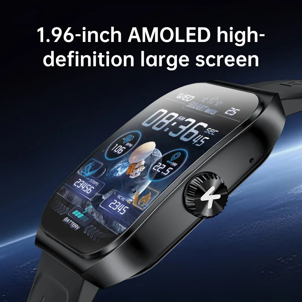 KUMI KU7 Smart watch 1.96" Amoled screen NFC IP68 Waterproof 100+Sport Modes  Bluetooth Call Health Sleep Monitoring