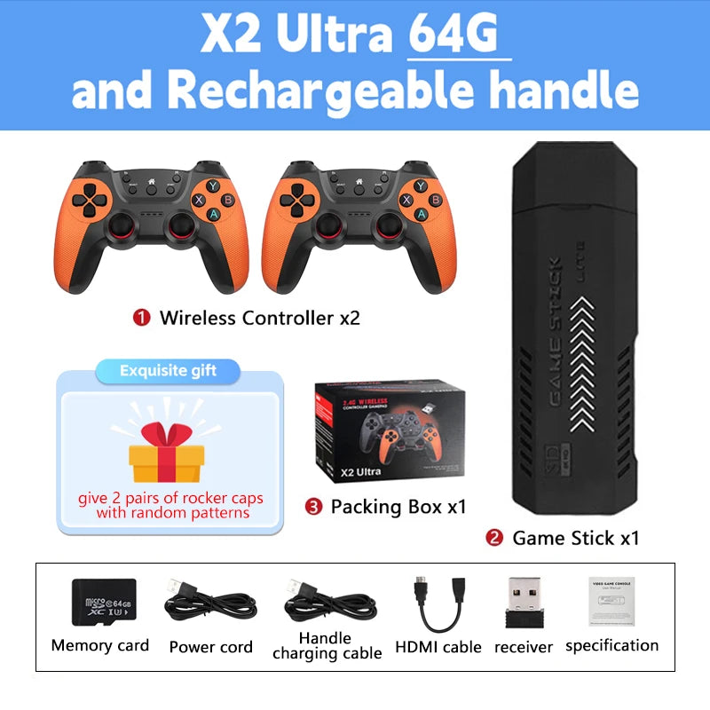 X2 Ultra X2 Plus GD10 Pro 4K Game Stick 3D HD Retro Video Game Console Wireless Controller TV 50 Emulator For PS1/N64/DC  Gift