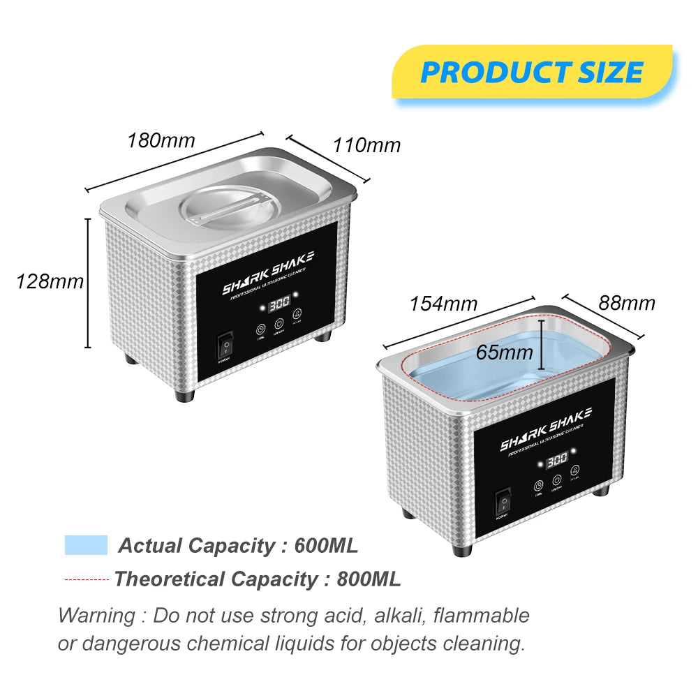 800ml Household Digital Ultrasonic Cleaner 60W Stainless Steel Bath Degas Ultrasound Washing for Watches Jewelry