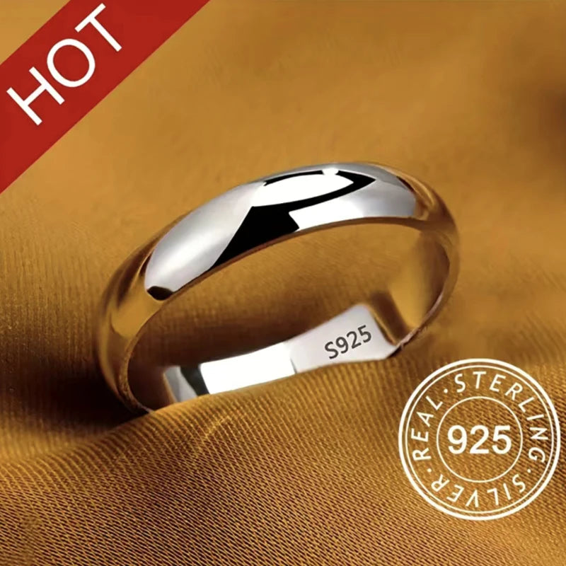 Non-fading 18K Golden Glossy Ring, Classic Couple Engagement Wedding Ring Unisex Silver 925 Jewelry Fashion Accessories