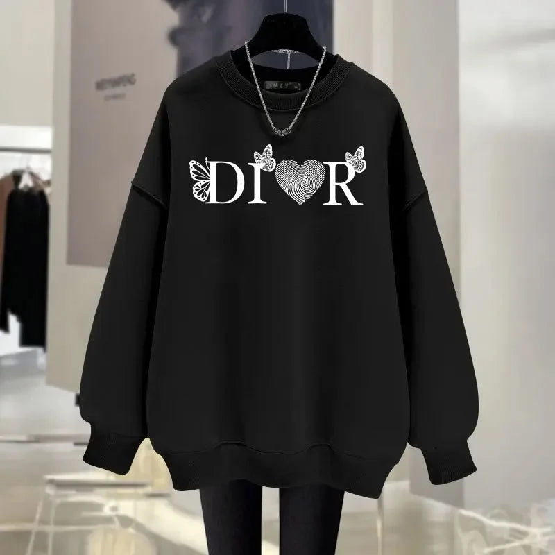 Women's Casual Long-sleeved Hoodie Personal Printed Daily Round Neck Loose Sweatshirts Woman Outdoor Y2K Tracksuit Outerwear