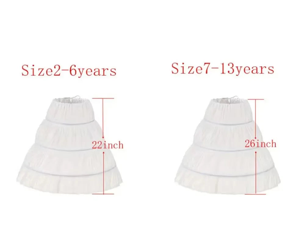 White Children kids Petticoat A-Line 3 Hoops One Layer Flower Girls Crinoline Lace Trim Flower Girl Dress Underskirt