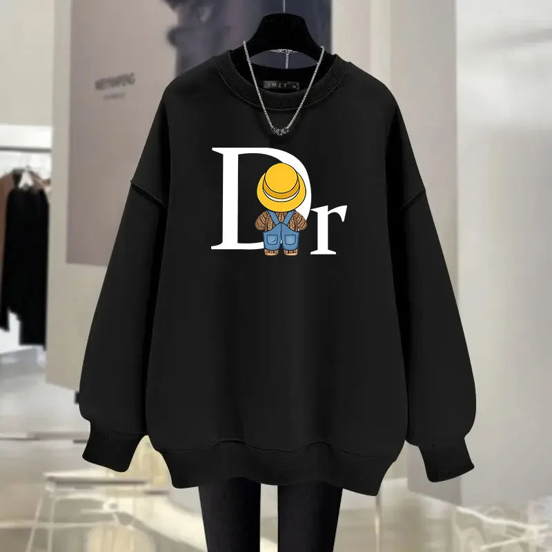 Women's Casual Long-sleeved Hoodie Personal Printed Daily Round Neck Loose Sweatshirts Woman Outdoor Y2K Tracksuit Outerwear