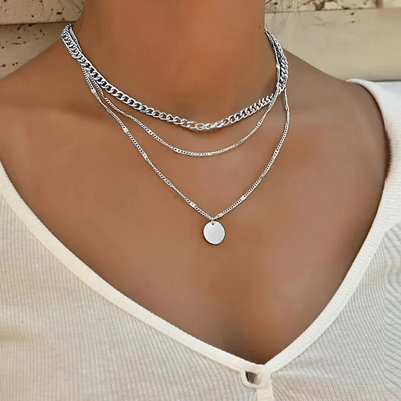 Minimalist Round Stick Pendant Necklace for Women Pearl Clavicle Necklace Leaves Long Chain Fashion Jewelry Statement Girl Gift