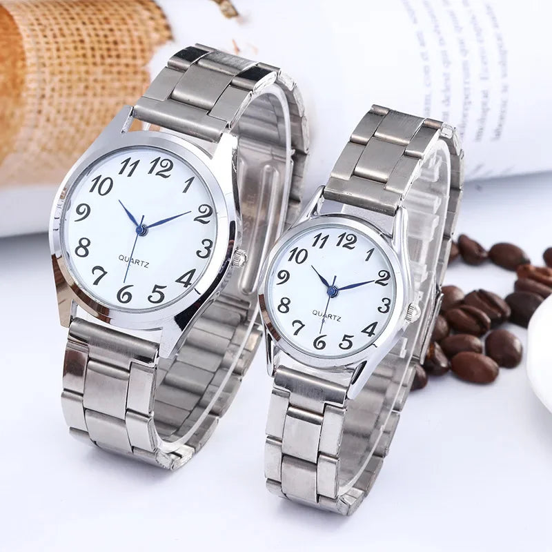 Man Women Couple Wrist Watches Stainless Steel Band Alloy Lovers Business Quartz Movement Wristwatch Elastic Strap Band Watch