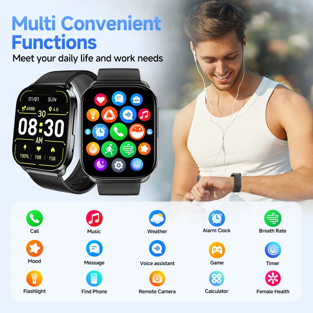 QCY Watch GS Bluetooth Call Smartwatch 2.02'' Full Touch Screen Fitness Tracker for 100+ Sport Modes Health Monitor Smart Watch