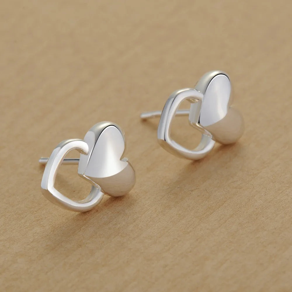 Original 925 Sterling Silver Earrings Hearts For Women Exquisite Student Girlfriend Jewelry Accessories Wedding Fashion Gift