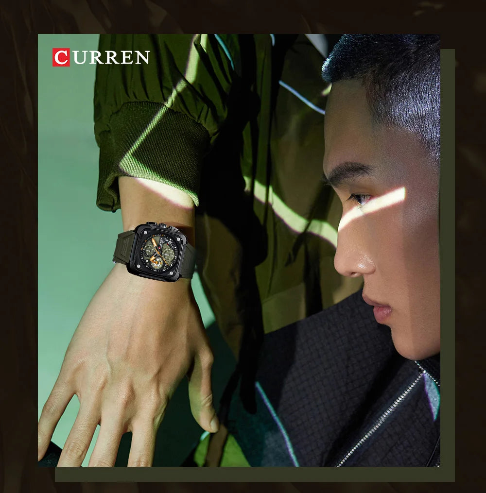 CURREN Top Brand Men's Watches Luxury Square Quartz Wrist Watch Original Waterproof Luminous Chronograph Watch for Men Relogio