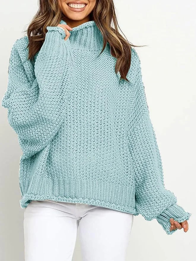 Women's 2024 Turtleneck Batwing Sleeve Loose Oversized Chunky Knitted Pullover Sweater Jumper Tops