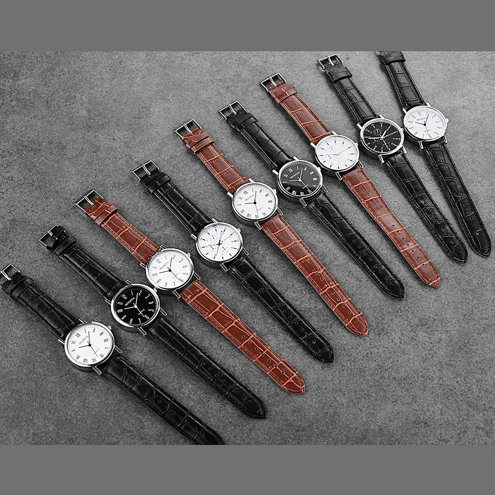 Men Business Wrist Watch Luxury Leather Strap Analog Watches Ultra Thin Quartz Wristwatch Clock Men Women Casual Simple Watch