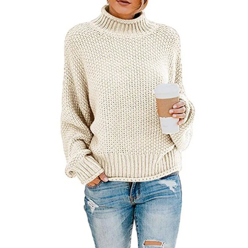 Women's 2024 Turtleneck Batwing Sleeve Loose Oversized Chunky Knitted Pullover Sweater Jumper Tops