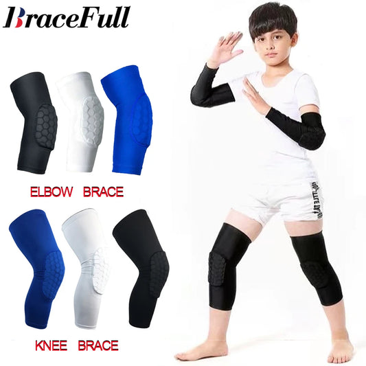 1Pcs Knee and Elbow Pads for Kids Youth Honeycomb Compression Sleeves Pads Guards Sports Protective Gear for Basketball,Football