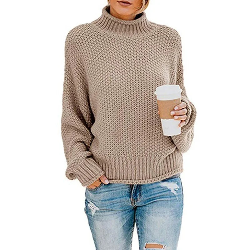 Women's 2024 Turtleneck Batwing Sleeve Loose Oversized Chunky Knitted Pullover Sweater Jumper Tops