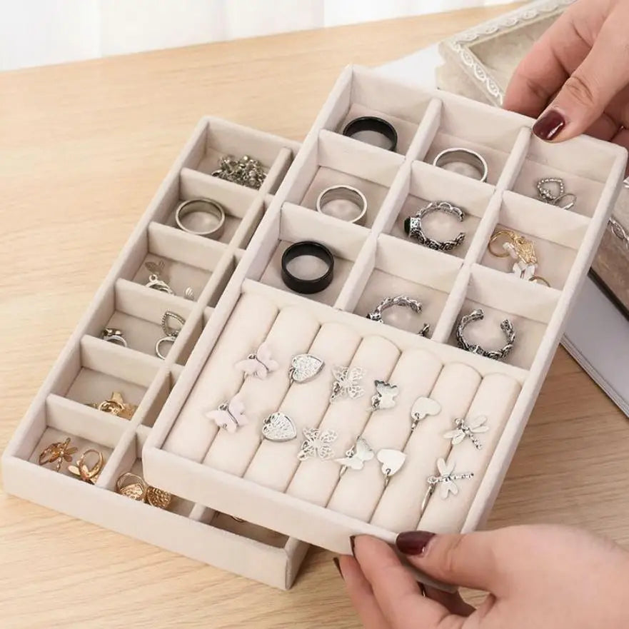 Jewelry Storage Box Earring Ring Necklace Brooch Holder Flannelette Jewelry Display Box Necklace Classification Organizer