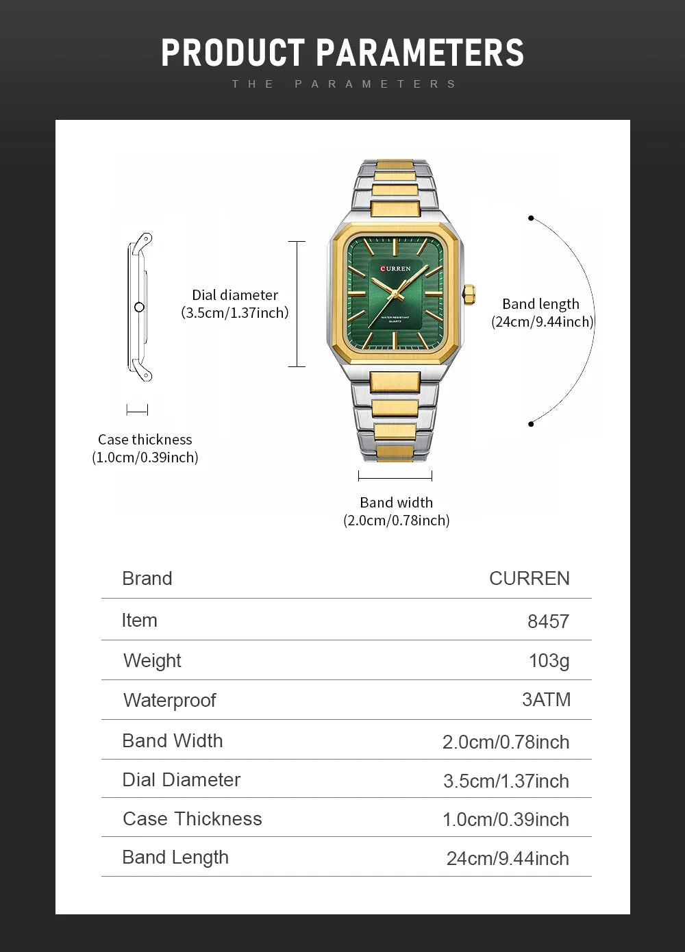 CURREN Brand Men's Watches Luxury Fashion Square Quartz Wrist Watch Waterproof Military Watch for Men Reloj Hombre