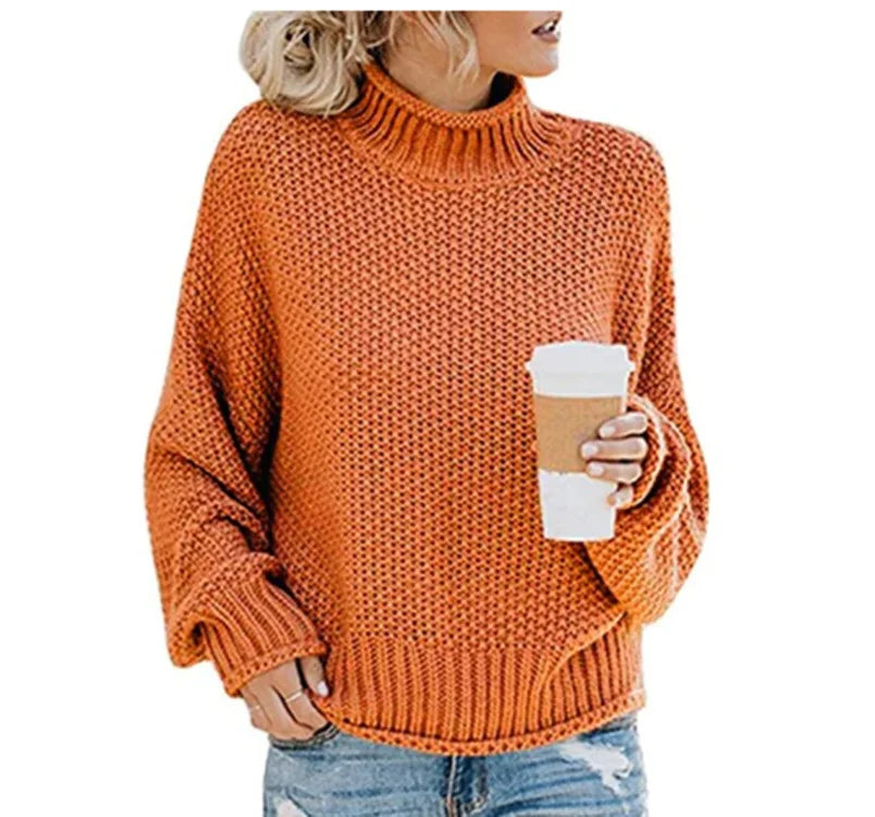 Women's 2024 Turtleneck Batwing Sleeve Loose Oversized Chunky Knitted Pullover Sweater Jumper Tops